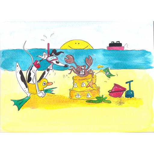 Nellie Doodles - A Day at the Seaside A4 print, A5/A6 blank card